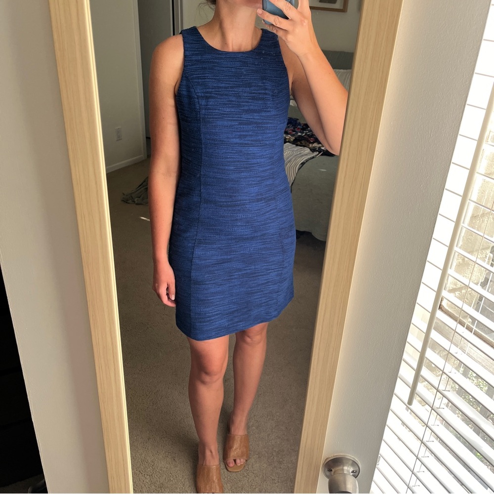 LOFT Blue Textured Mini Sheath Dress